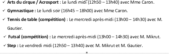 Activités de l'AS Saint Louis